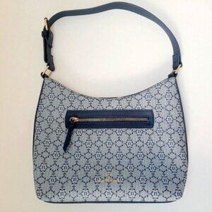 NWOT NANETTE LEPORE Blue Vegan Leather Logo Pattern Hobo Purse
